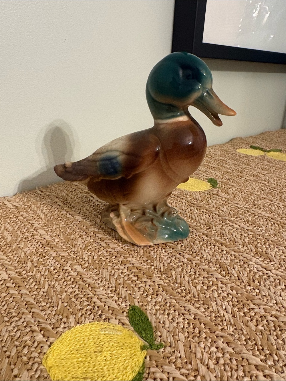 Vintage Porcelain Mallard Duck Decoy Figurine 6” Painted Waterfowl Cabin Lake